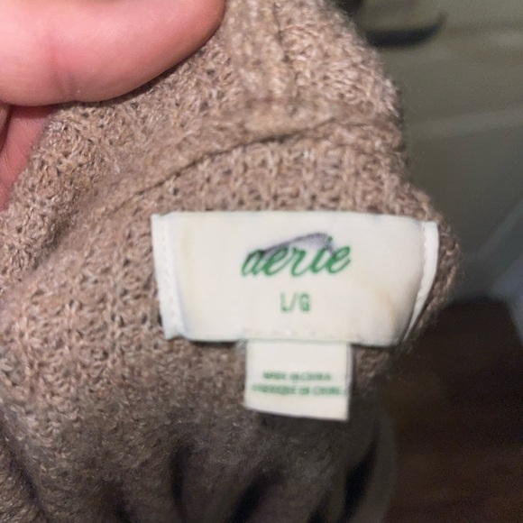 Aerie Cozy V-Neck Hooded Sweater in Taupe - Picture 3 of 3